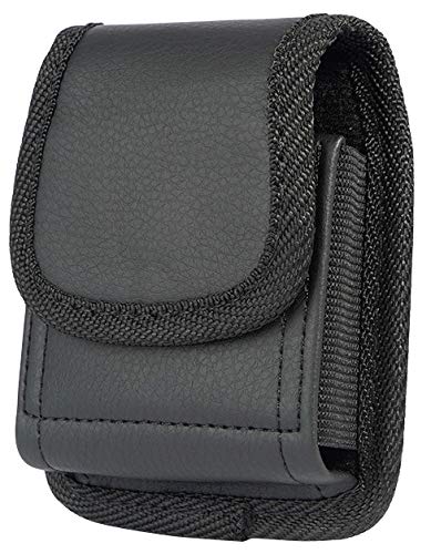 Case for Galaxy Z Flip 6 Phone, Nakedcellphone Black Vegan Leather Vertical Pouch [with Belt Loop, Metal Clip, Magnetic Closure] for Samsung Z Flip 5, Z Flip4, Z Flip3 (2024/2023/2022/2021/2020)