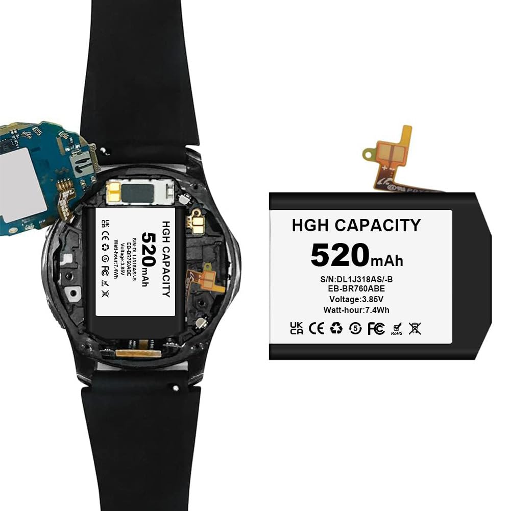 [520mAh] Replacment Battery for Samsung Gear S3 Frontier Battery, Gear S3 Classic Battery, Gear S3 Replacement Battery SM-R760, R770, R765 EB-BR760ABE GH43-04699A with Professional Repair Tools Kit