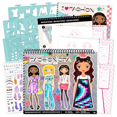 Fashion Angels Fashion Design Sketch Portfolio - Sketch Book for Beginners, Sketch Pad with Stencils and Stickers for Kids 6 and Up, Brown(Covers May Vary)