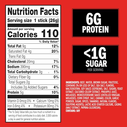 Jack Link's Beef Sticks, Original – Protein Snack, Meat Stick with 6g of Protein, Made with 100% Beef, Individually Wrapped Beef Snack Sticks – 0.92 Oz. (20 Count)