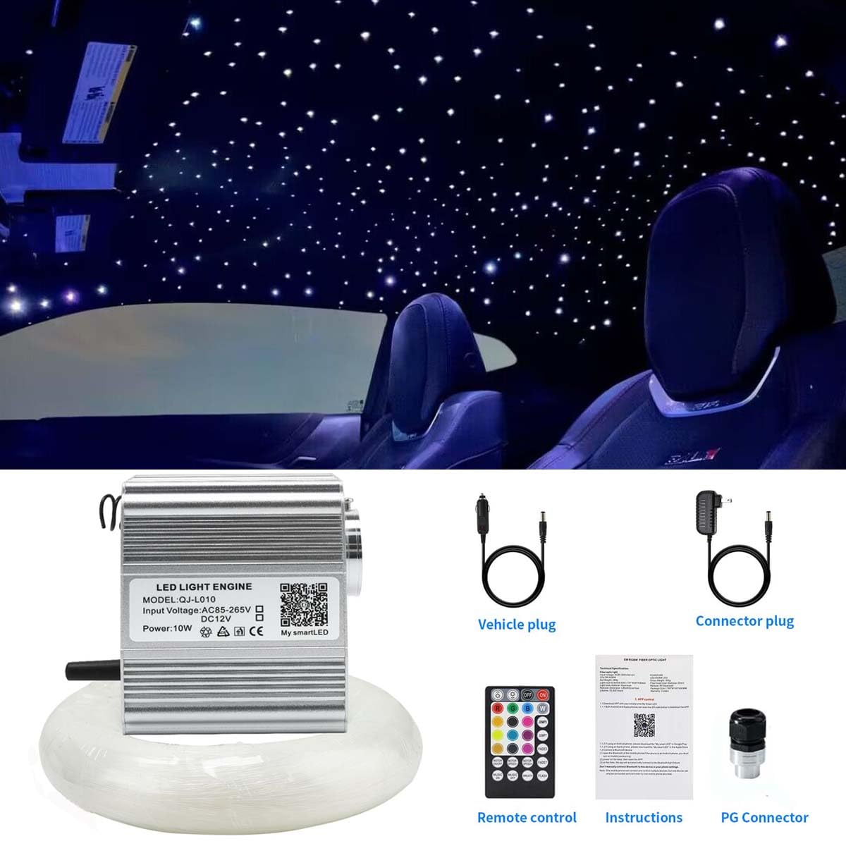 AMKI Twinkle 10W Fiber Optic Light Star Ceiling Kit, Mixed 380pcs 9.8ft Starlight Headliner Music Mode APP/Remote Control for Car Home Roof