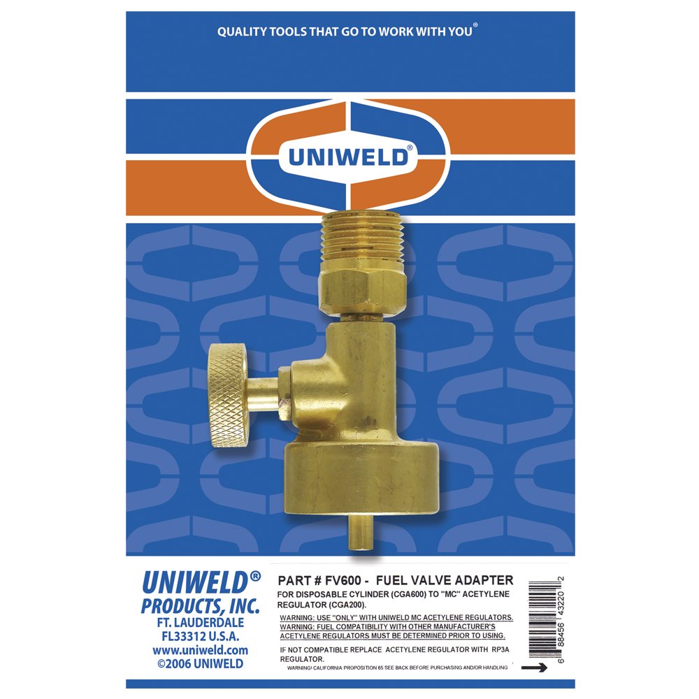 Uniweld FV600 Oxy/Fuel Adapter to Connect an MC Regulator (CGA200) to a Disposable Fuel Cylinder (CGA600)