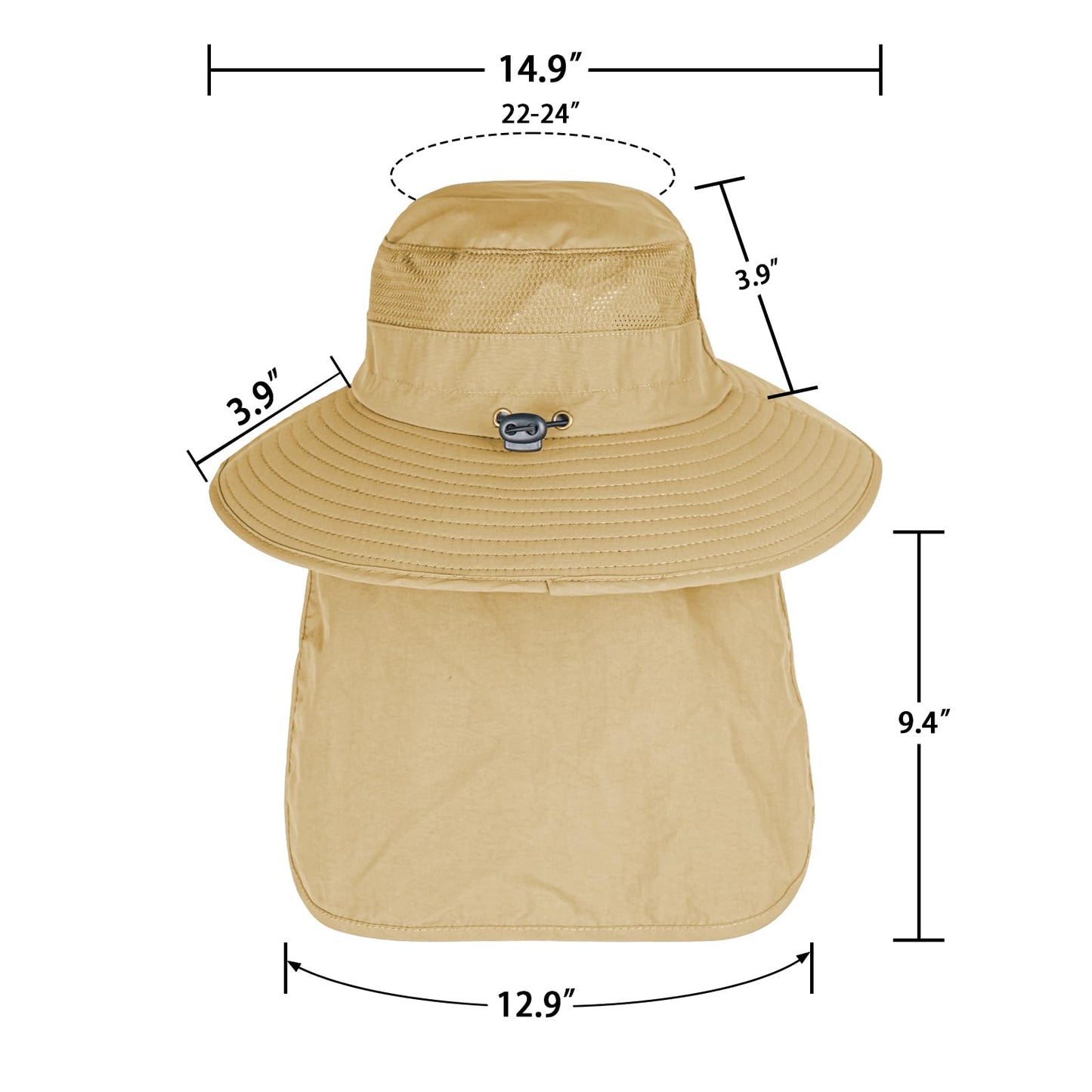 Sun Hats for Men Women Fishing Hat UPF 50+ Breathable Wide Brim Bucket Hats Summer UV Protection Safari Hat with Neck Flap Khaki