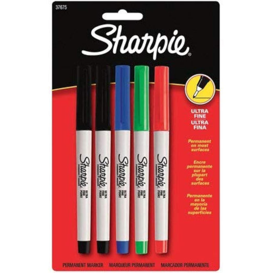 Sharpie Permanent Markers, Ultra Fine Point, Assorted Colors, 5/Set