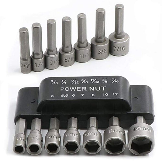 14Pcs Power Nut Driver Drill Bit Set, 1/4” Hex Socket Adapter Bolt Drivers Repairing Tool Kit, Suitable for Quicker Change Chuck, Electric Screwdriver