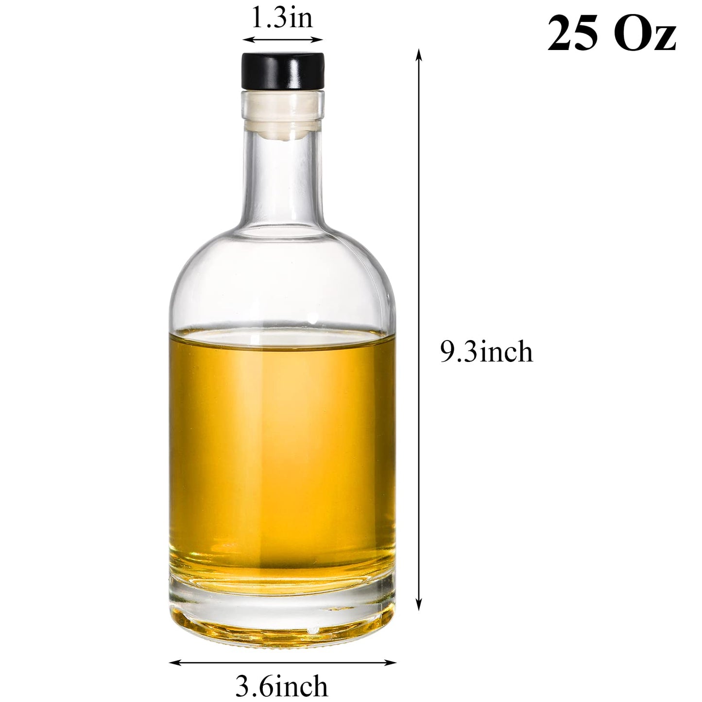 Hacaroa 2 Pack Heavy Base Glass Liquor Bottles, 25 Oz (750ml) Nordic Vodka Bottles with T-Top Cap for Homebrewing, Whiskey, Sauces, Syrups