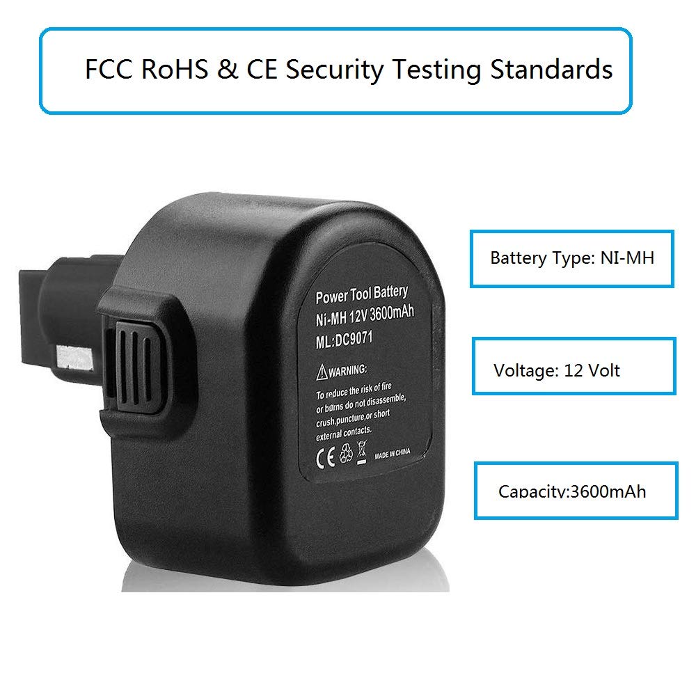 [Upgraded to 3600mAh] Replacement Battery Compatible with Dewalt 12V Battery 3.6Ah Ni-MH XRP DW9072 DC9071 DCB120 DW9071 DW9072 DW953 DE9037 DE9071 DE9072 DE9074 DE9075 12 Volt Cordless Power Tool