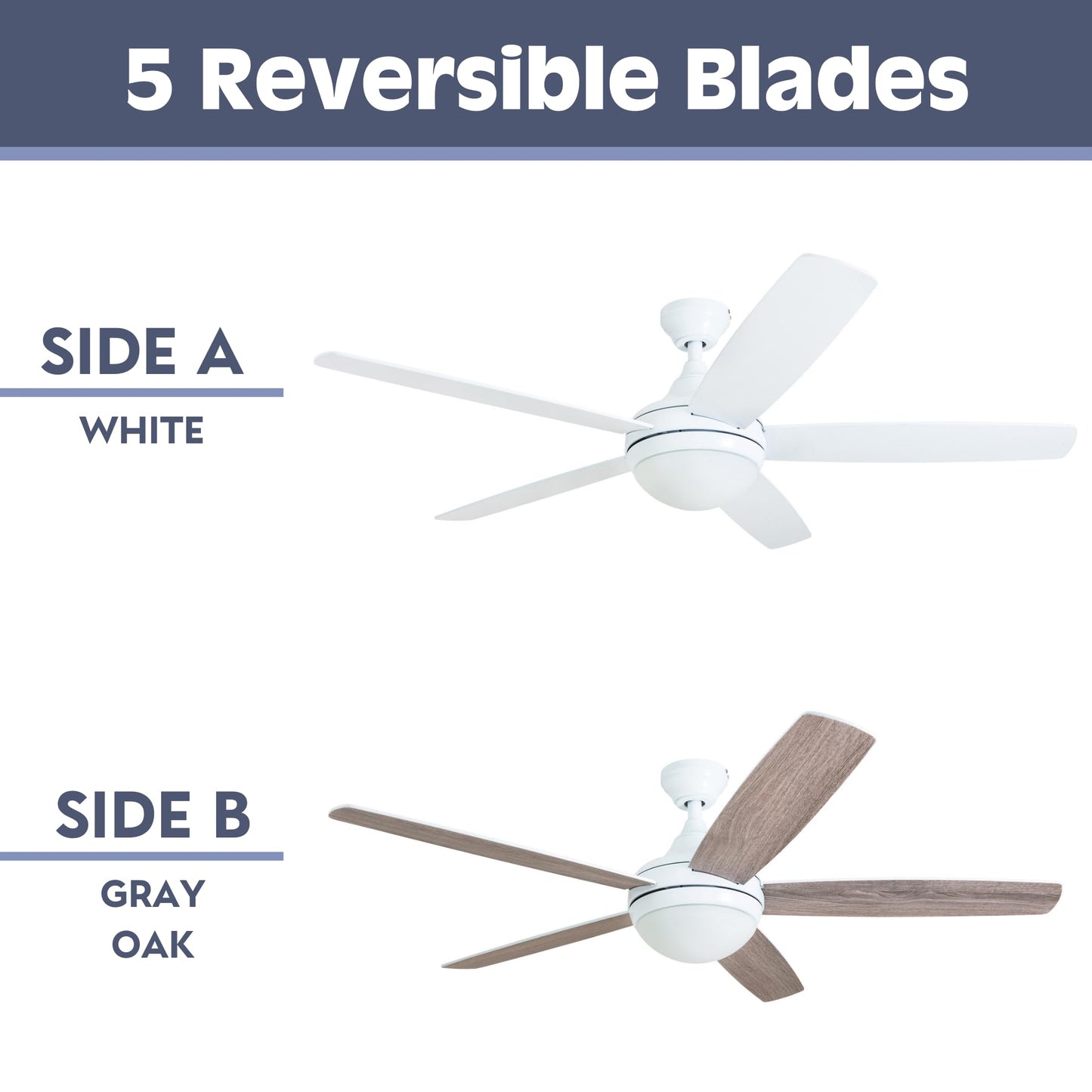 Prominence Home 80094-01 Ashby Ceiling Fan with Remote Control and Dimmable Integrated LED Light Frosted Fixture, 52" Contemporary Indoor, 5 Blades White/Grey Oak, Farmhouse White