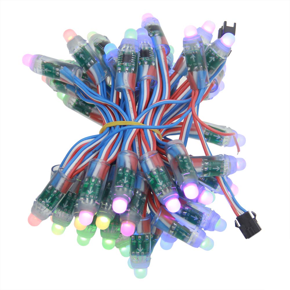 ALITOVE WS2811 12mm Diffused Digital RGB LED Pixel Light 5V Individually Addressable Round Bullet LED Pixels Module IP68 Waterproof DC 5V 50pcs/Set