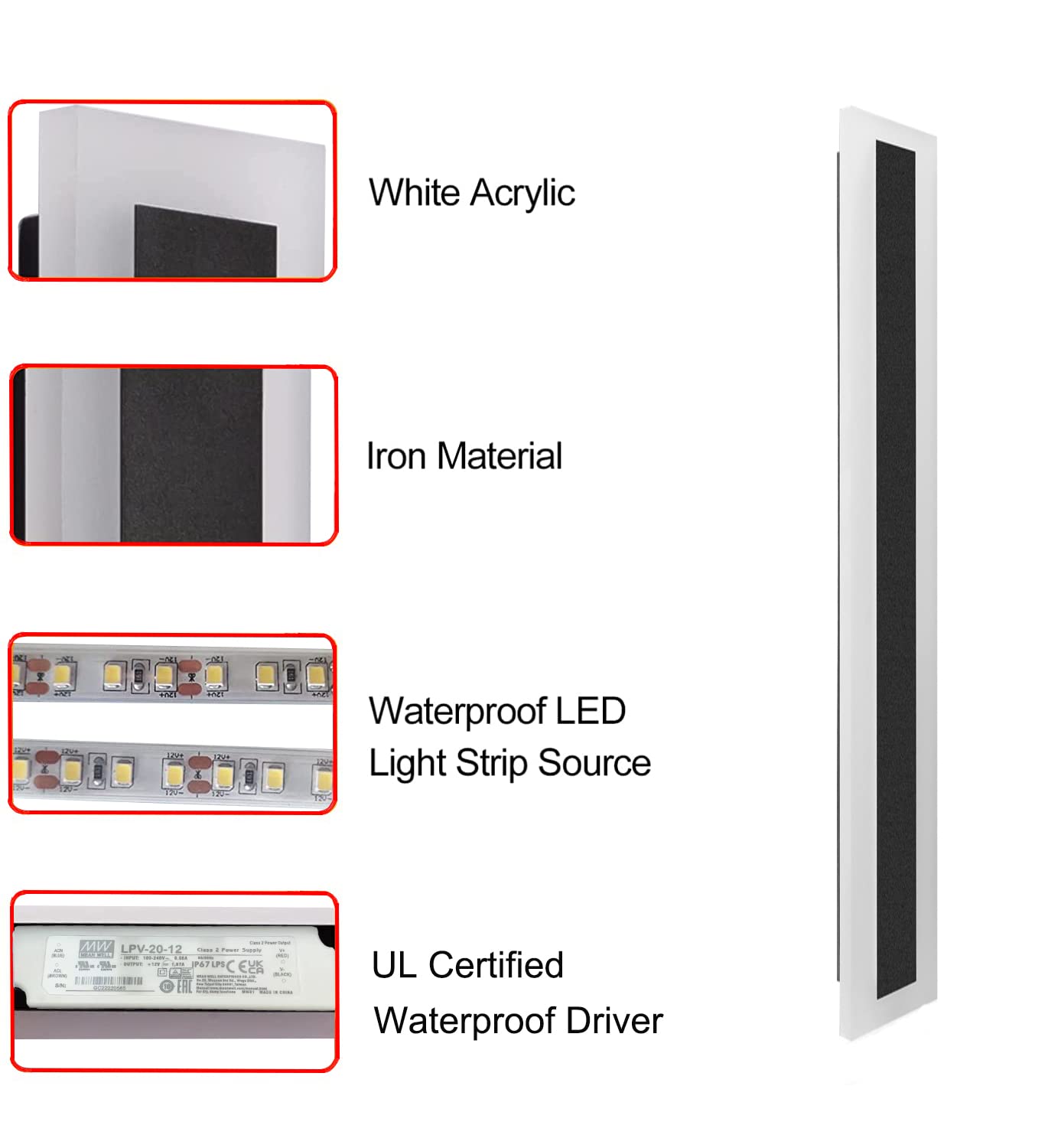Aidenkid Long Wall Lamp Modern LED Waterproof IP65 Outdoor Wall Mount Lighting Fixture Garden Porch Sconce Lantern Sconces Luminaire/Bedroom Bedside Licht (Dimmable, 24inch)
