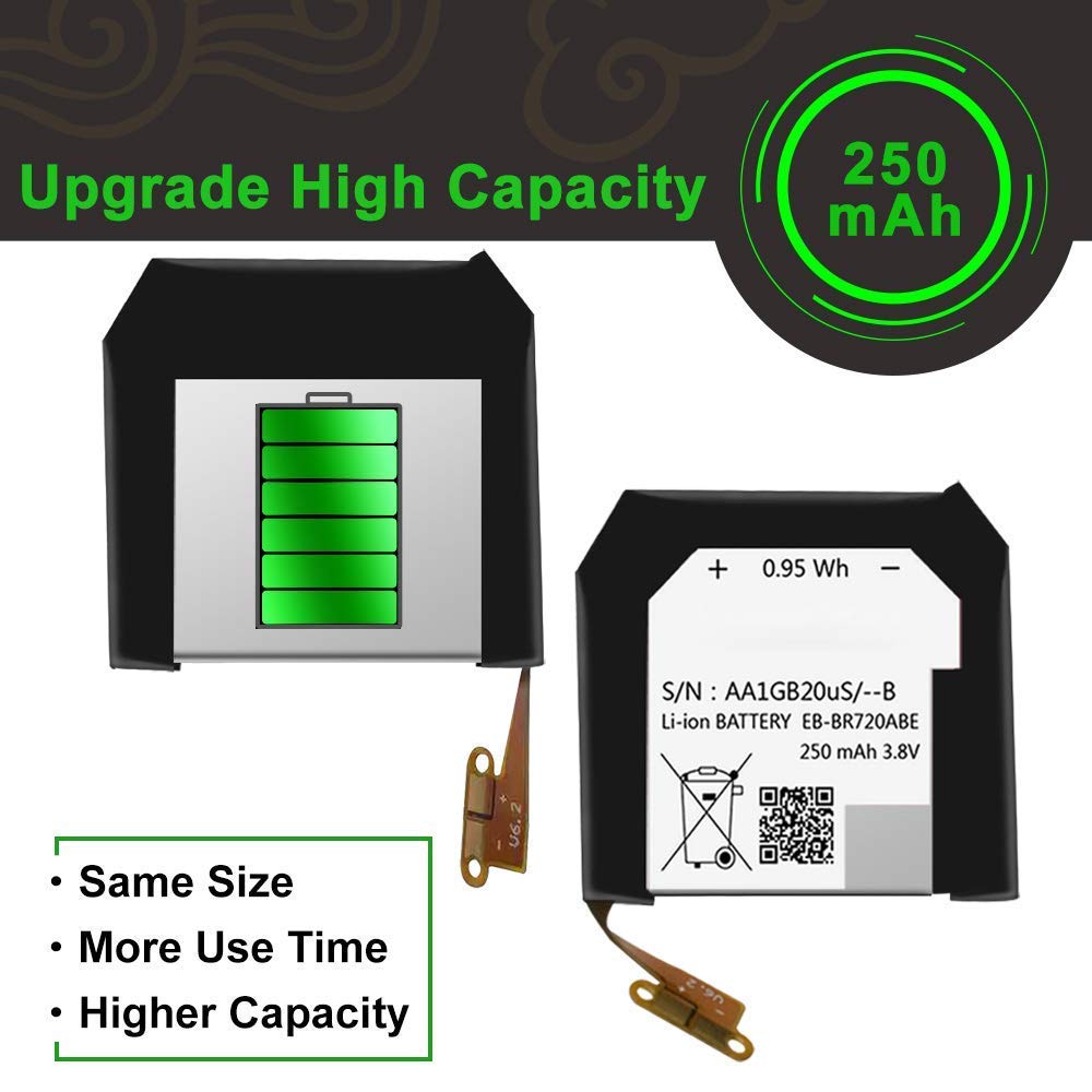 EB-BR720ABE Battery for Samsung Gear S2 Classic SM-R732/Gear S2 SM-R720 Smart Watch SM-R7200ZWAXAR SM-R7200ZKAXAR Replacement Battery with [Set of Screws] and Adhesive Tool Repair Kit