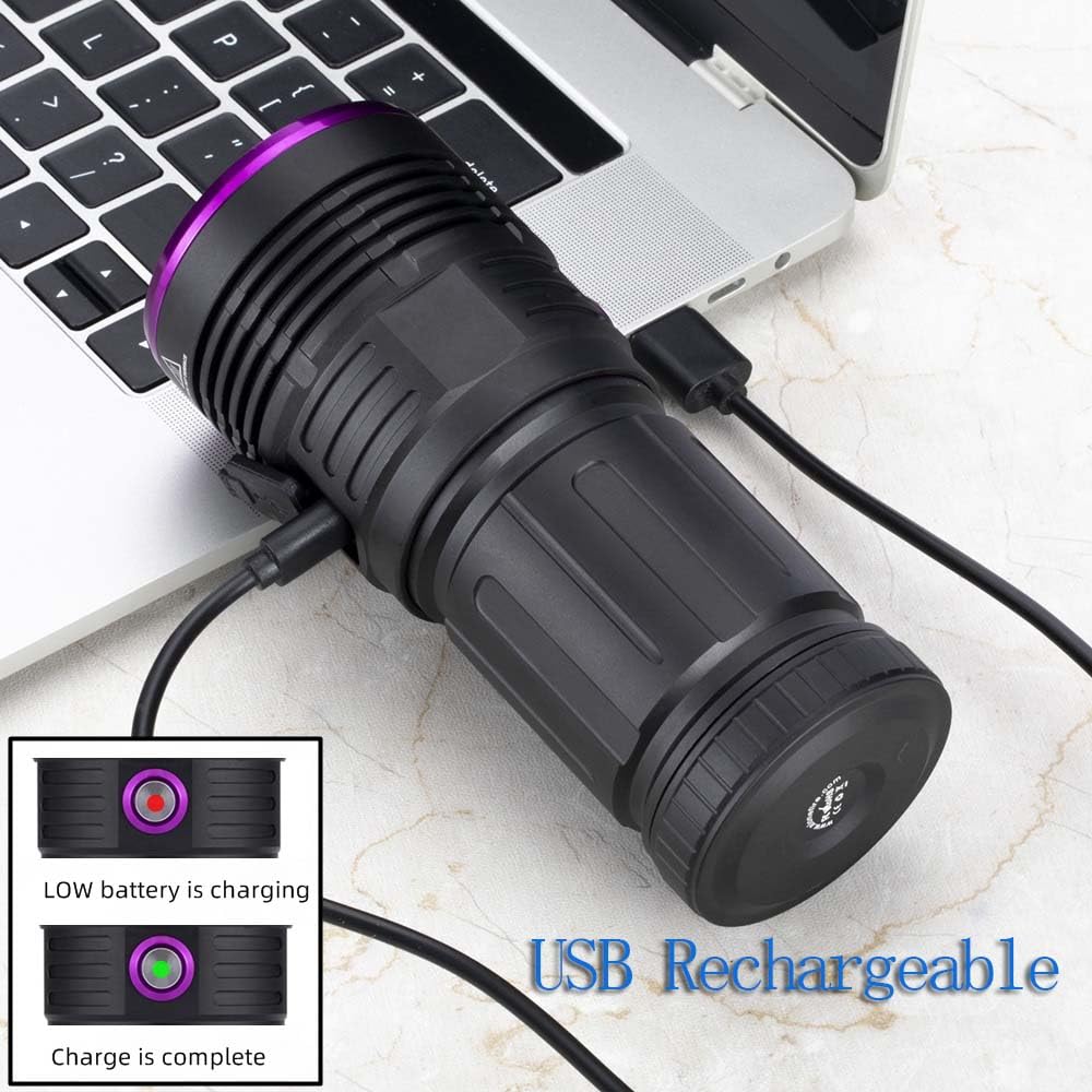 ALONEFIRE SV84 365nm UV Flashlight Strong 45W USB Rechargeable Black Light Money Detector for Resin Curing, Pet Urine, Scorpion, Fishing, Minerals,