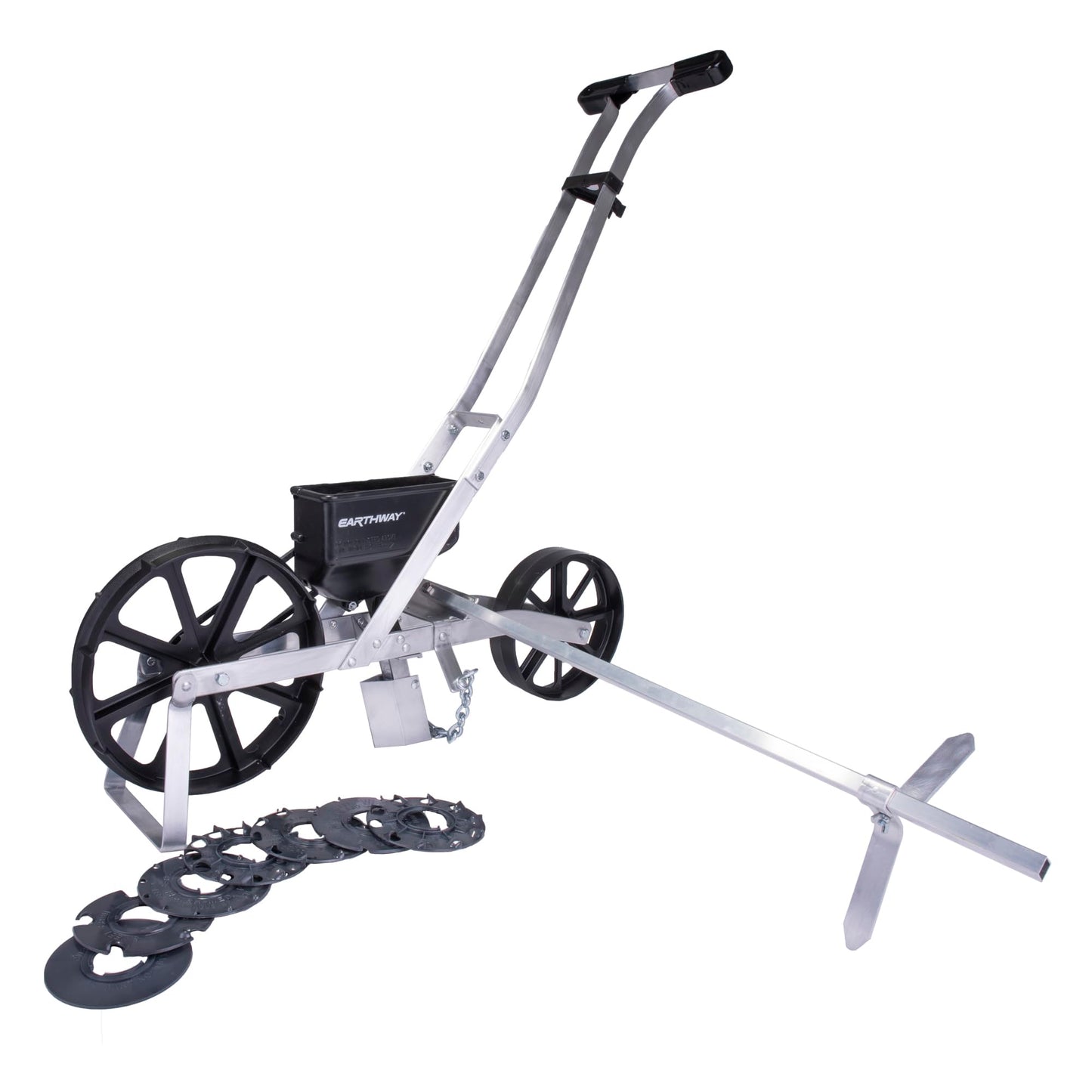 EarthWay 1001-B Precision Garden Seeder Row Planter with 7 Seed Plates and 30 Inch Row Marker; Plants Hemp, Corn, and Peas. Use in Prepared Soil. Made in USA