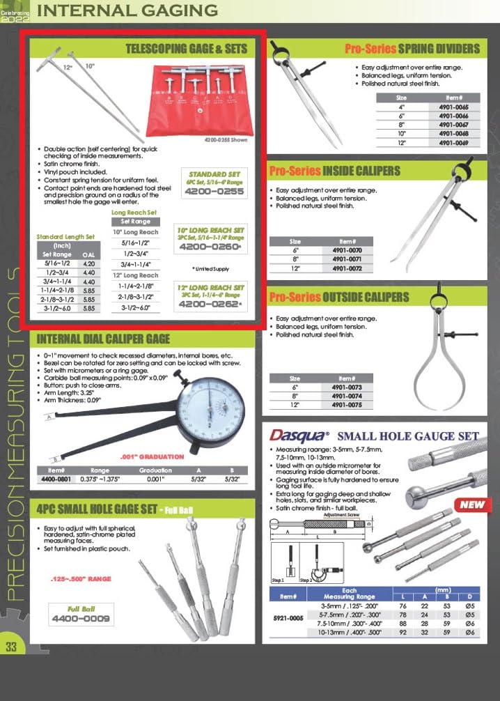 HHIP 4200-0255 6 Piece Telescoping Gage Set, 5/16-6"