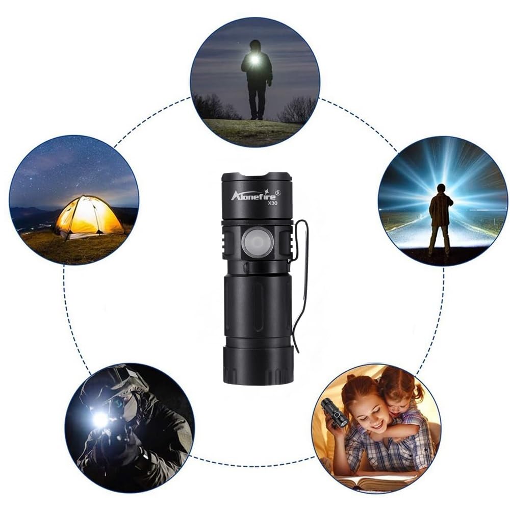 ALONEFIRE X30 Mini LED Flashlight USB Rechargeable Bright Small Torch 5 Modes Portable Pen Light Waterproof Long Battery Life with Tail Magnet, Clip