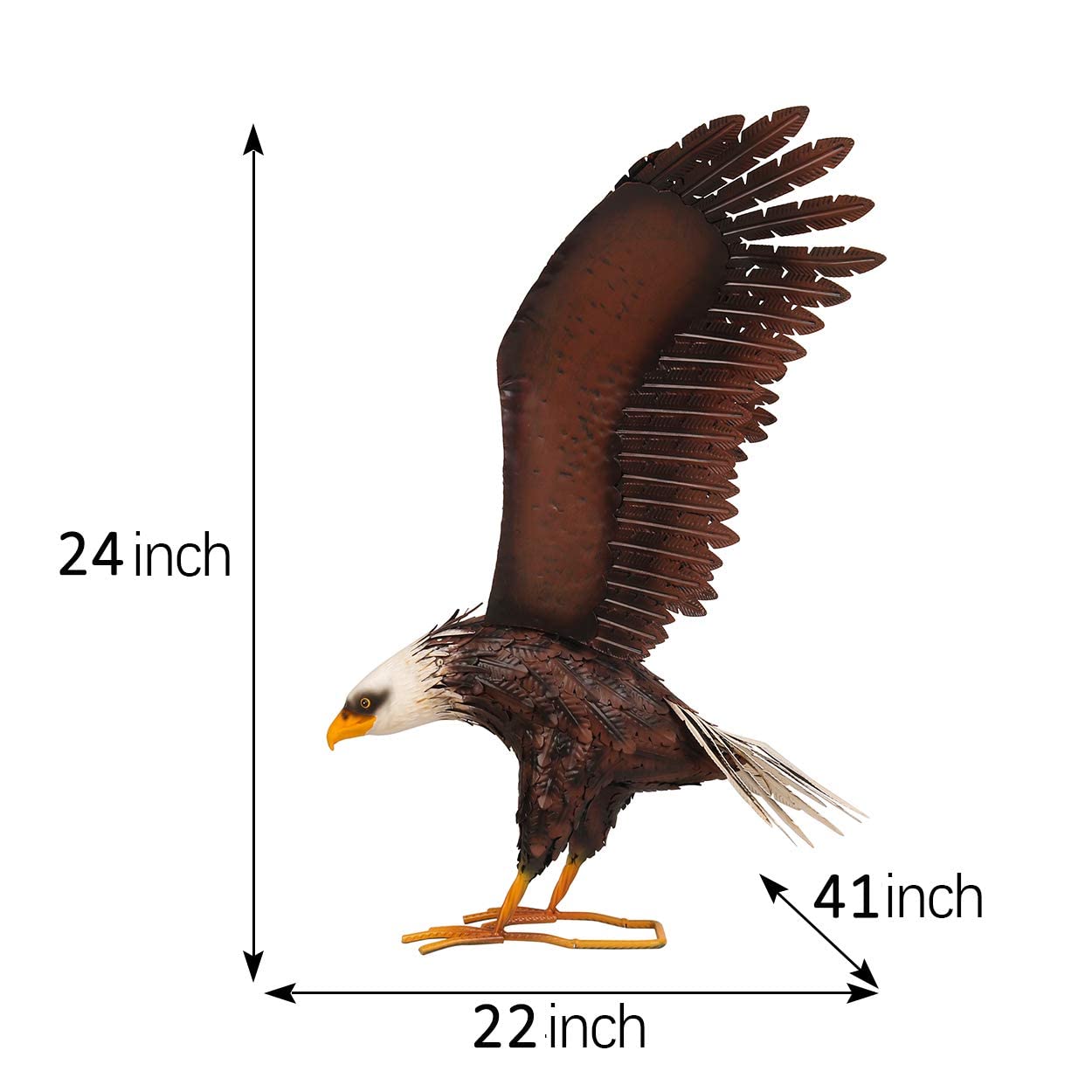 Kircust Garden Sculpture & Statue, Bald Eagle Large Outdoor Statues Metal Yard Art, Majestic America Eagle Bird Décor for Patio Yard and Lawn, 40.6-Inch Wide