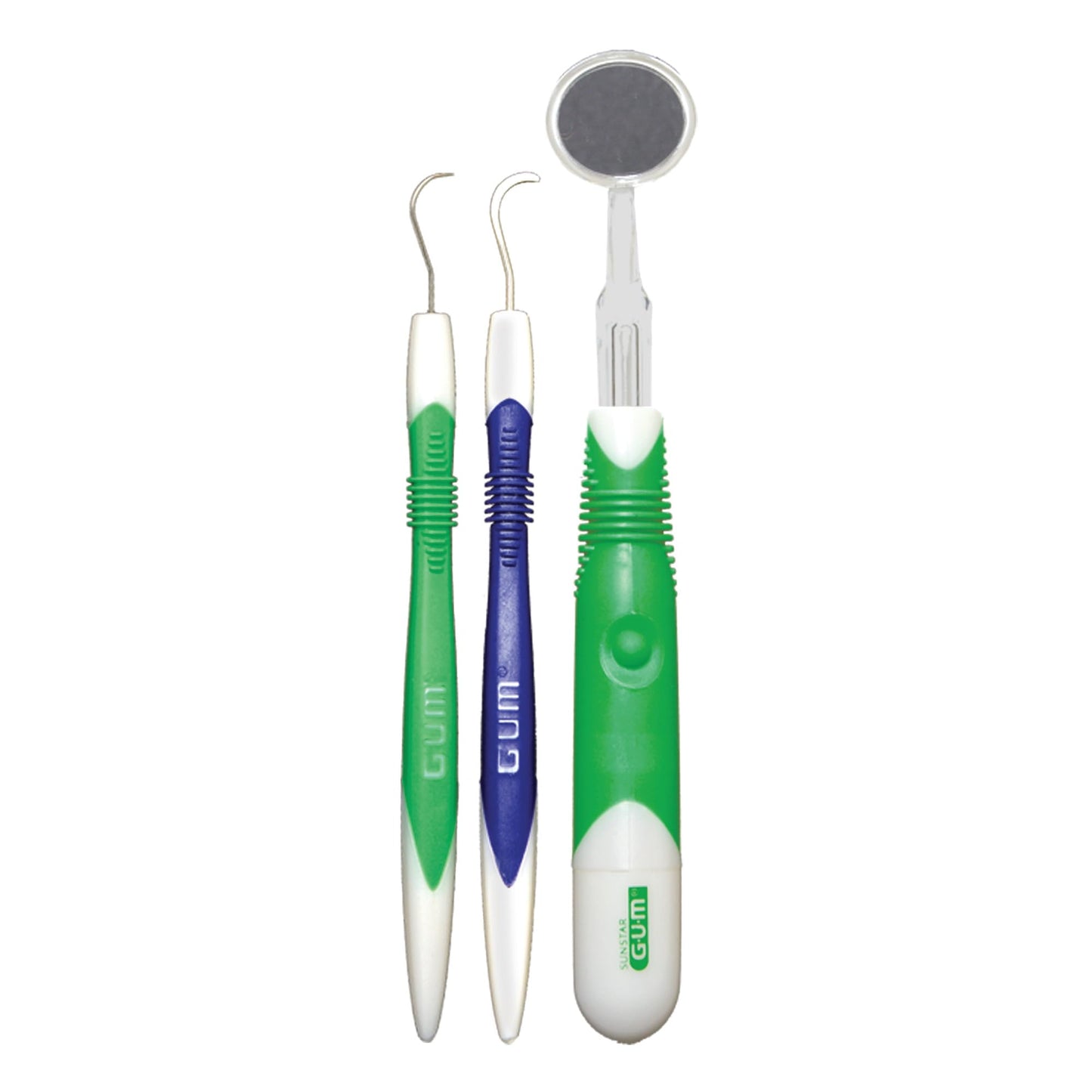 GUM Oral Care Dental Cleaning Kit, Dental Mirror with Light, Explorer Pick, and Dental Scaler, Professional Quality Stainless Steel Dental Tools, Easy-Grip Handle (Pack of 1)