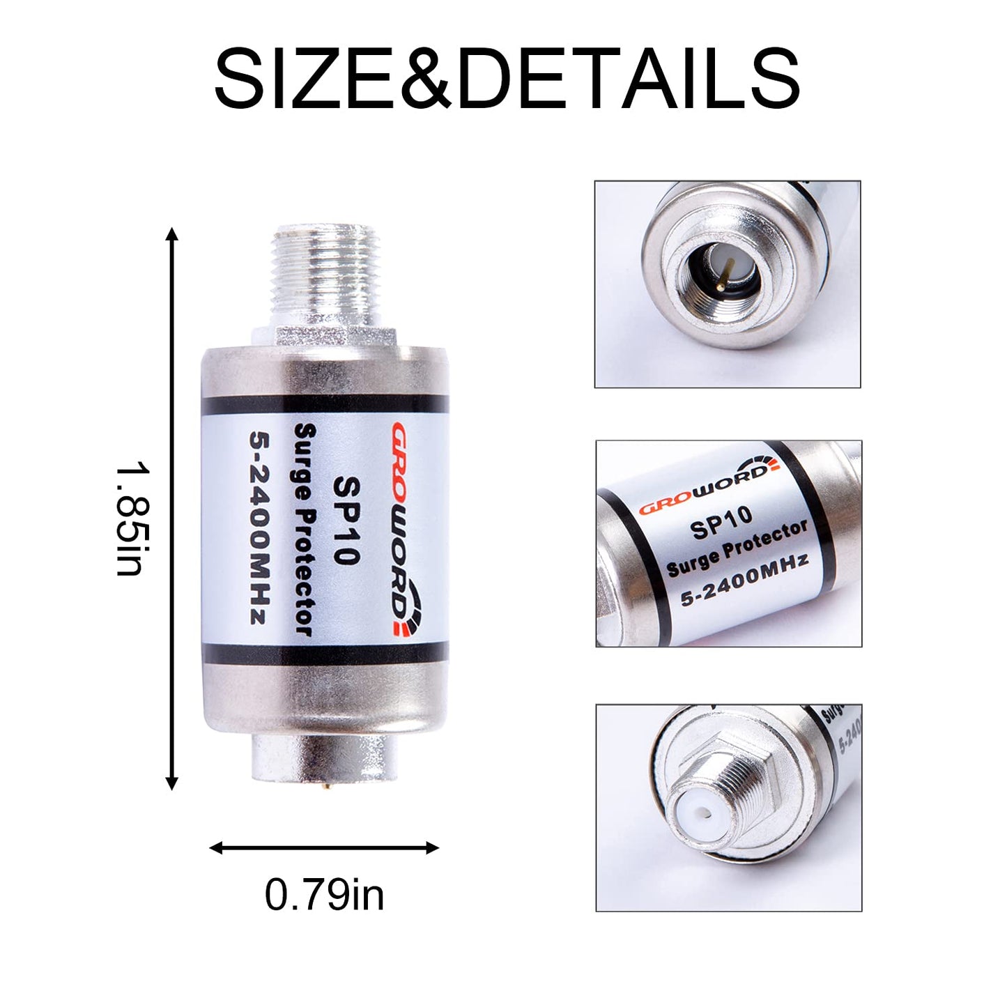 groword Coaxial Surge Lightning Protector for Coaxial TV Antenna and Satellite in-Line 75 Ohm 5-2500MHz, 2 Pack Hum/Buzz/Noise Eliminator,Low Loss (5-2400MHz)