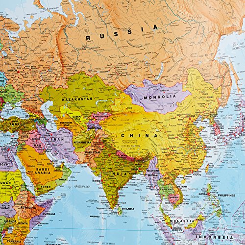 Maps International Giant World Map Poster – Mega-Map of The World – Front Lamination - 46 x 80