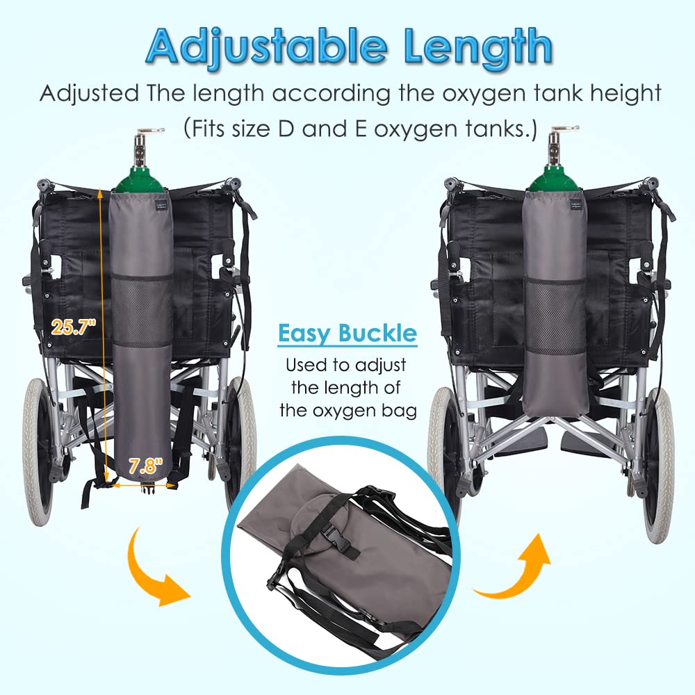 Oxygen Tank Holder for Wheelchair Medical Oxygen Cylinder Portable Backpack O2 Carrier to Hang on Back for Walker Scooter D & E Canisters Transport Bag for Travel, Home, Hospital (Gray)