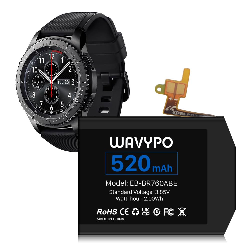 WAVYPO Battery for Samsung Gear S3 Frontier SM-R760 and Gear S3 Classic, 520mAh 3.85V Battery Replacement for SM-R770 BR760 R765 EB-BR760ABE GH43-04699A with Repair Tools kit