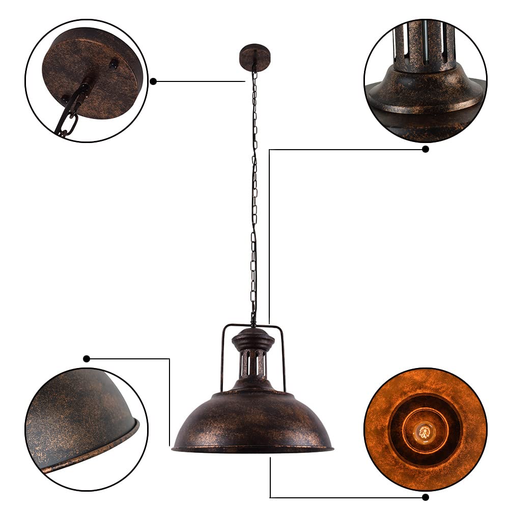 Lingkai 16.14" Farmhouse Pendant Light, Rustic Vintage Hanging Light Fixture Barn Dome Lampshade Ceiling Mount Lamp for Kitchen Island Dining Room