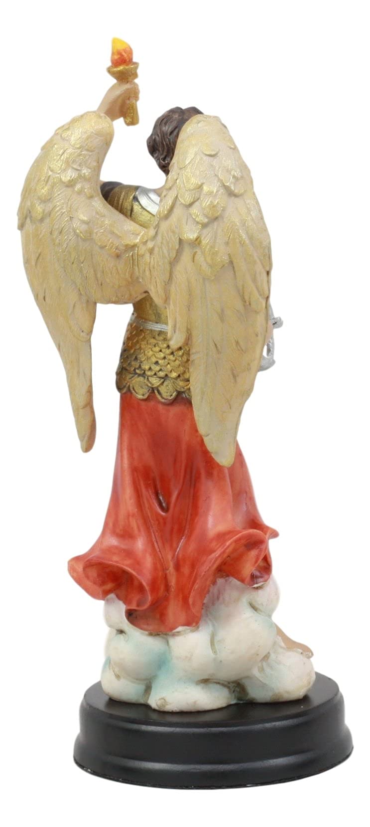 Ebros Catholic Church Archangel Saint Uriel with Holy Spirit Torch Statue with Brass Plated Title Wood Base 5.75" Tall Christian Devotional Altar Sculpture
