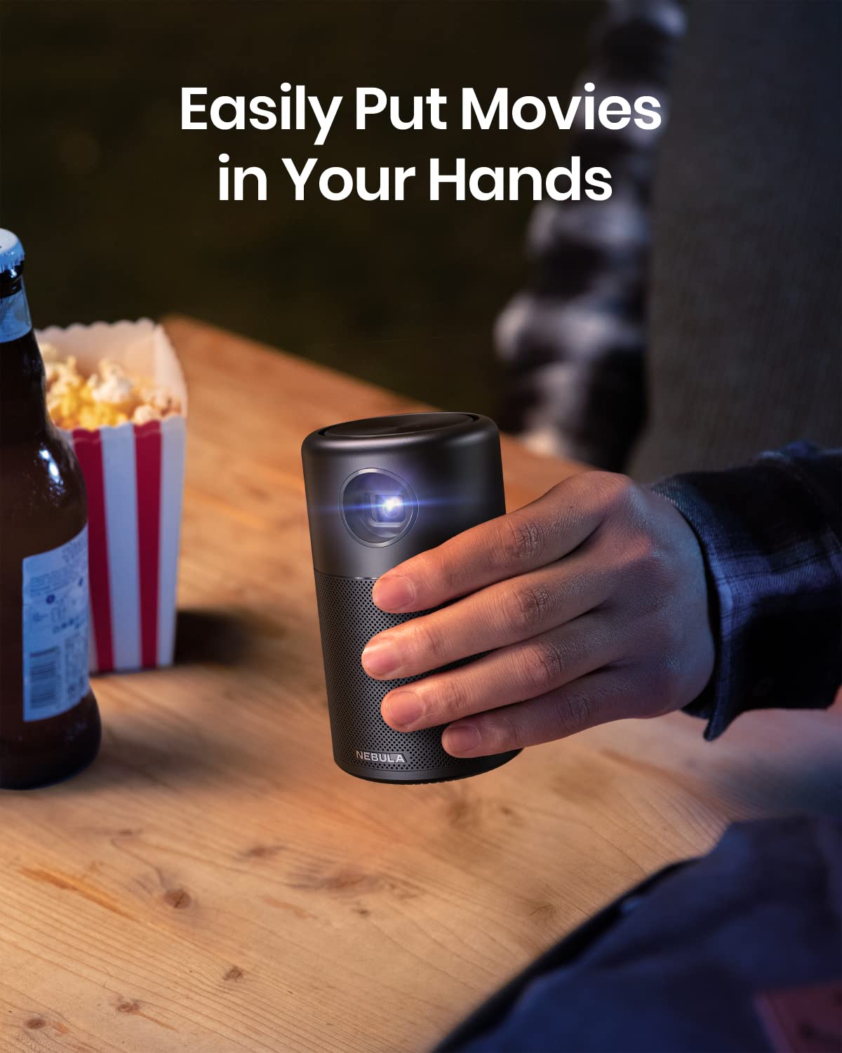 Anker NEBULA Capsule, Smart Wi-Fi Mini Projector, 100 ANSI Lumen Portable Projector, 360° Speaker, Movie Projector, 100 Inch Picture, 4Hr Video Playtime for Inside and Outside, Watch Anywhere
