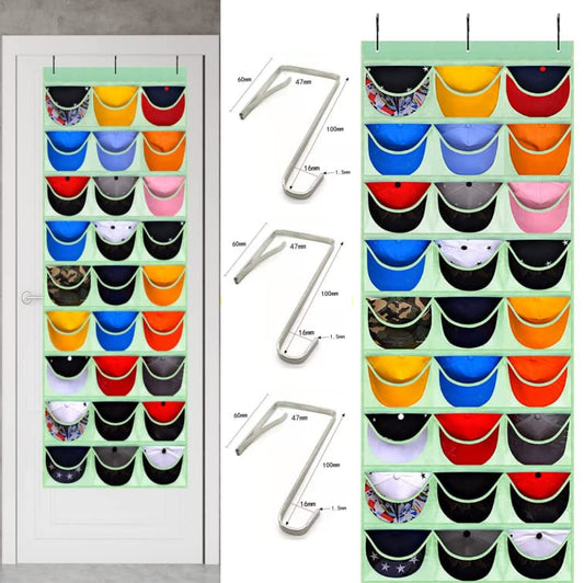 KHIKILY Baseball Hat Rack, 24 Pocket Over-The-Door Cap Organizer with Clear Deep Pockets Wall Mount Bag for Baseball Caps and Hats (Black)
