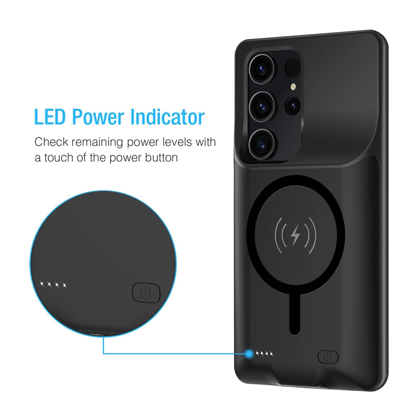 YINGYKJ Battery Case for Galaxy S22 Ultra/S23 Ultra,[12000mAh] Portable Protective Smart Wireless Charging Case Support Carplay Compatible with Galaxy S22 Ultra/Galaxy S23 Ultra Battery Case (Black)