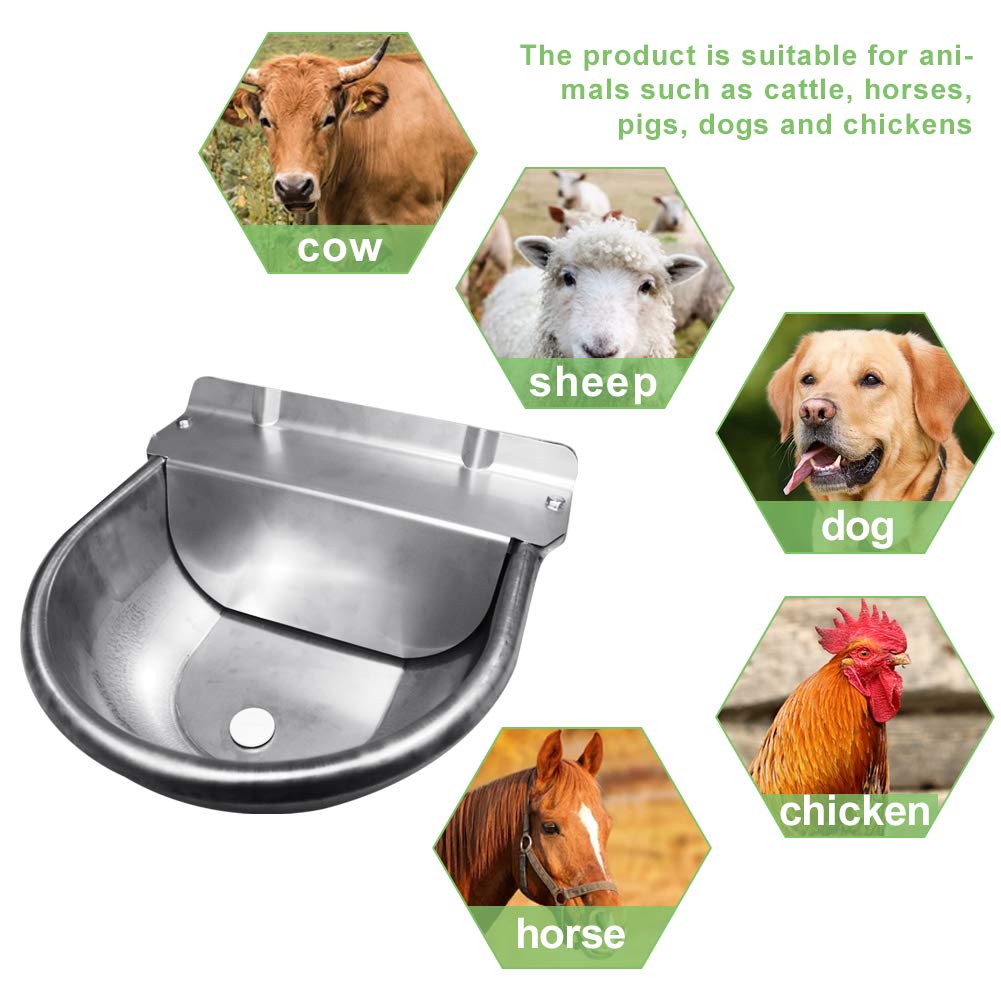 Automatic Horse Waterer Large Livestock Water Bowl 1.35Gal Stainless Steel Trough for Cattle Cow Pig Sheep Pet Dog