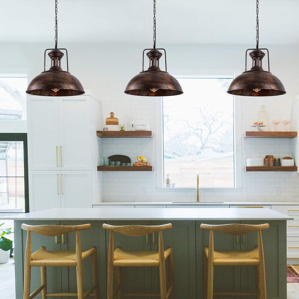 Lingkai 16.14" Farmhouse Pendant Light, Rustic Vintage Hanging Light Fixture Barn Dome Lampshade Ceiling Mount Lamp for Kitchen Island Dining Room