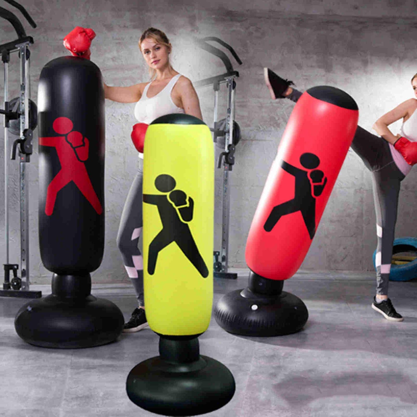 Shlia 62.4-Inch Inflatable Boxing Column Vertical Adult Inflatable Boxing Punching Bags Inflatable Tumbler (Includes PU Leather Adult Boxing Gloves and 4-inch Foot Pump.) (Black)