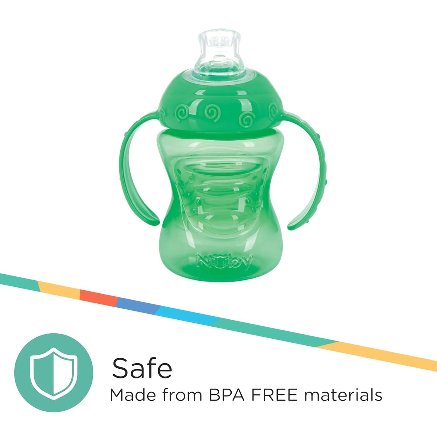 Nuby Plastic 2-Pack Tow-Handle No-Spill Super Spout Grip N' Sip Cup, 8oz, Blue and Green