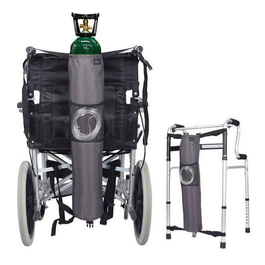 Oxygen Tank Holder for Wheelchair Medical Oxygen Cylinder Portable Backpack O2 Carrier to Hang on Back for Walker Scooter D & E Canisters Transport Bag for Travel, Home, Hospital (Gray)