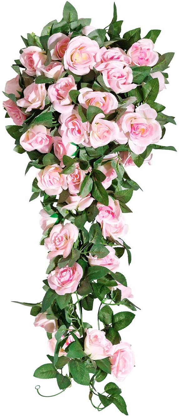 Yebazy Jinway 2PCS(16FT) Fake Rose Vine Garland Artificial Flowers Plants for Hotel Home Party Valentine's Day Garden Craft Art Decor