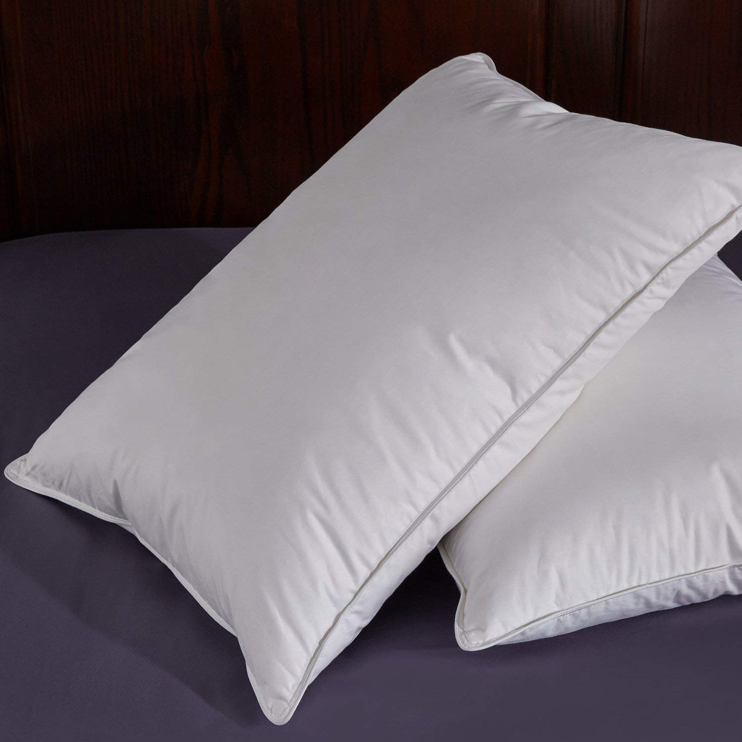 puredown Natural White Goose Feather Down Pillow Egyptian Cotton Cover 500 Fill Power King Size Set of 2