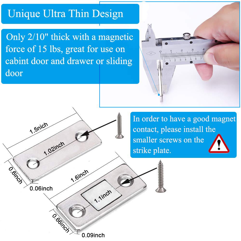 VIPMOON 5 Pack Cabinet Magnetic Catch, Ultra Thin Cabinet Door Magnets Catch with Screws, Magnetic Adhesive Cabinet Latch for Kitchen Closet Door Closing Magnetic Door Catch Closer