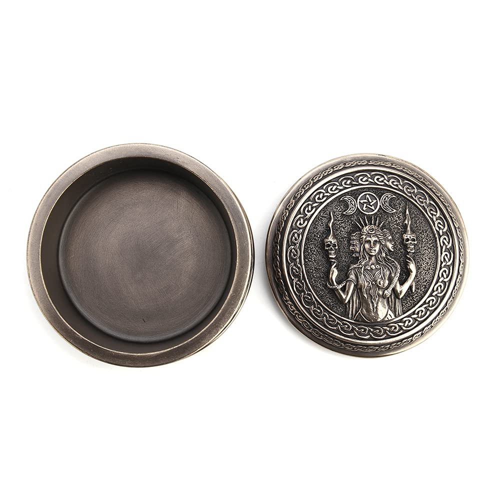 Veronese Design 2 1/8" Tall Hecate Goddess of Chthonic Round Trinket Box Cold Cast Bronzed Resin Handmade Collectibles Wiccan Figurine Decorative Storage
