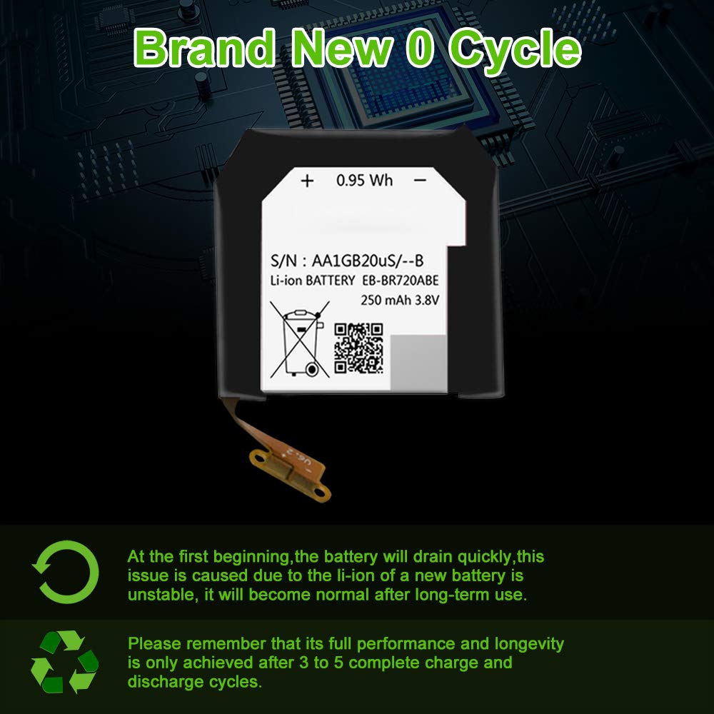 EB-BR720ABE Battery for Samsung Gear S2 Classic SM-R732/Gear S2 SM-R720 Smart Watch SM-R7200ZWAXAR SM-R7200ZKAXAR Replacement Battery with [Set of Screws] and Adhesive Tool Repair Kit