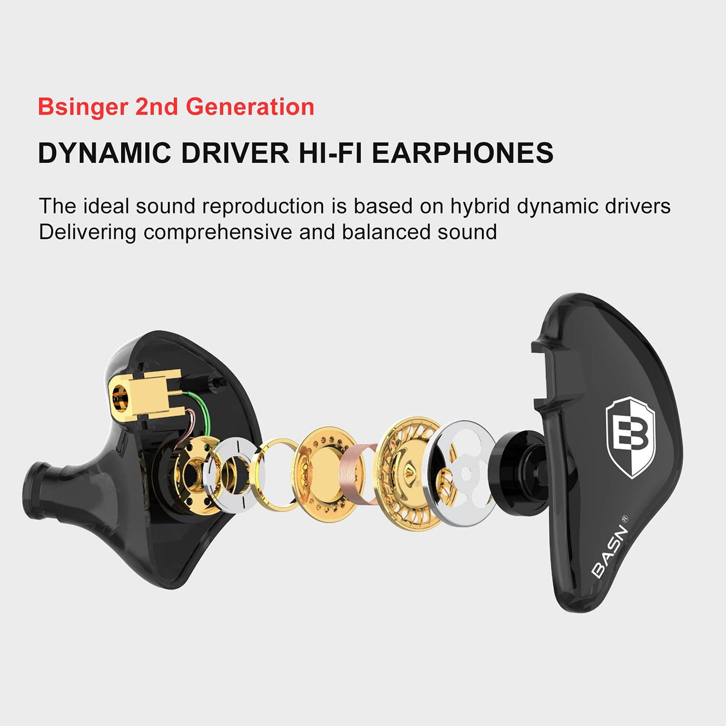 BASN in Ear Monitor Headphones for Musicians, Bsinger 2nd Generation Sound Isolating Earphones with Dual Dynamic Drivers Detachable MMCX Cable (Black)…