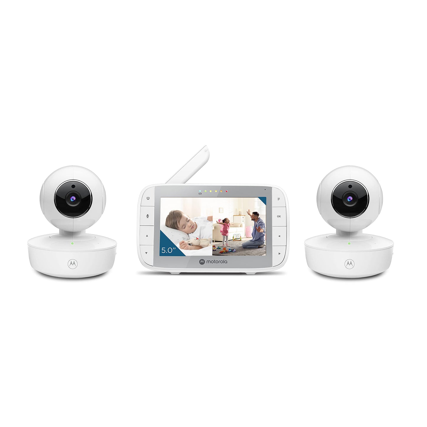 Motorola Baby Monitor VM36XL - Indoor Video with 2 Cameras, 480x272p, 1000ft Range, 2.4 GHz Wireless 5" Split Screen, 2-Way Audio, Remote Pan, Tilt, Zoom, Room Temp, Lullabies, Night Vision