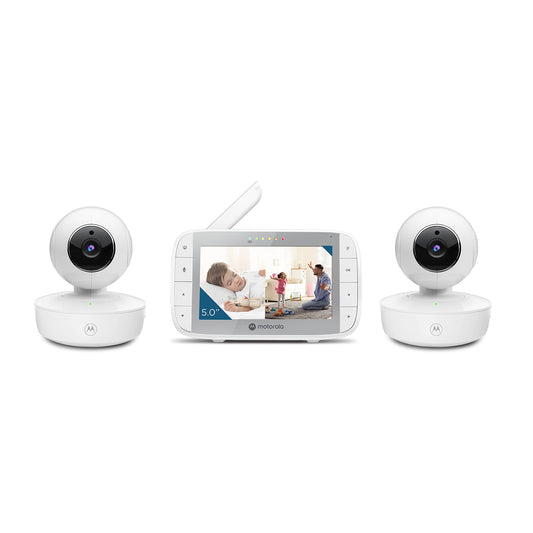 Motorola Baby Monitor VM36XL - Indoor Video with 2 Cameras, 480x272p, 1000ft Range, 2.4 GHz Wireless 5" Split Screen, 2-Way Audio, Remote Pan, Tilt, Zoom, Room Temp, Lullabies, Night Vision
