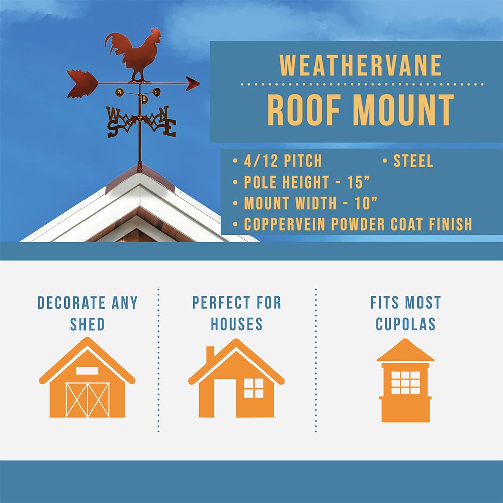 SWEN Products Rooster Chicken Weathervane (Roof Mount Included)