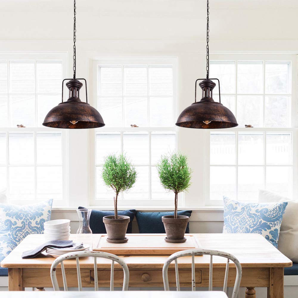 Lingkai 16.14" Farmhouse Pendant Light, Rustic Vintage Hanging Light Fixture Barn Dome Lampshade Ceiling Mount Lamp for Kitchen Island Dining Room