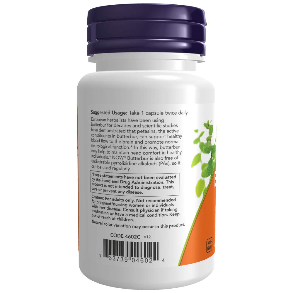 NOW Foods Supplements, Butterbur with Feverfew, Neurological Support*, 60 Veg Capsules