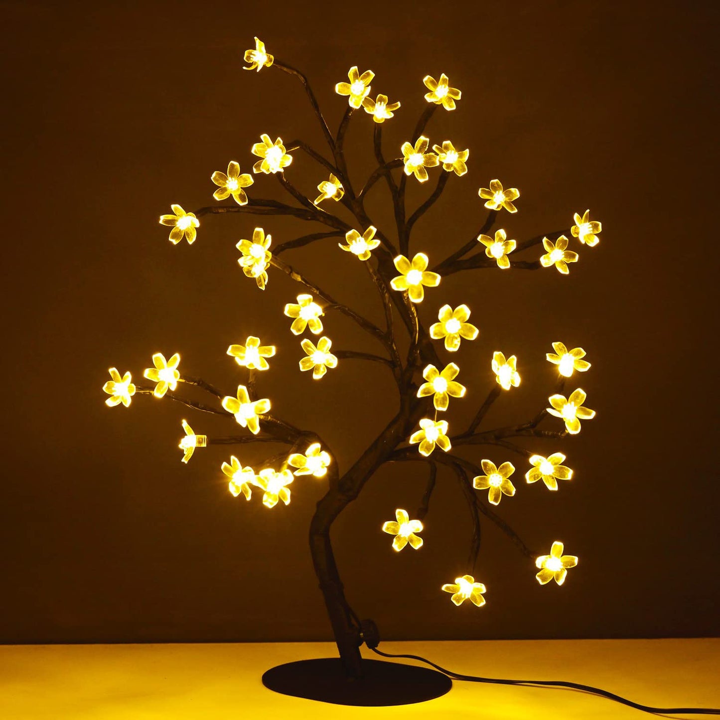ZHOUDUIDUI Cherry Blossom Tree Light,17inch 40LED Lighted Tabletop Artificial Flower Bonsai Tree Lamp USB Powered Gifts for Home Decor Room Office Party Wedding Christmas Decorations(Warm White)