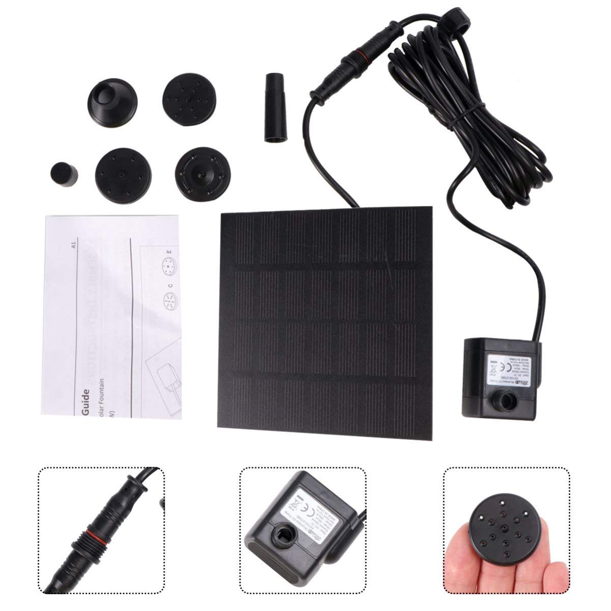 UEETEK 7V 180L/H Solar Power Water Pump Garden Fountain Submersible Pump with Suckers (Strong Direct Sunlight is Needed) 1.8W