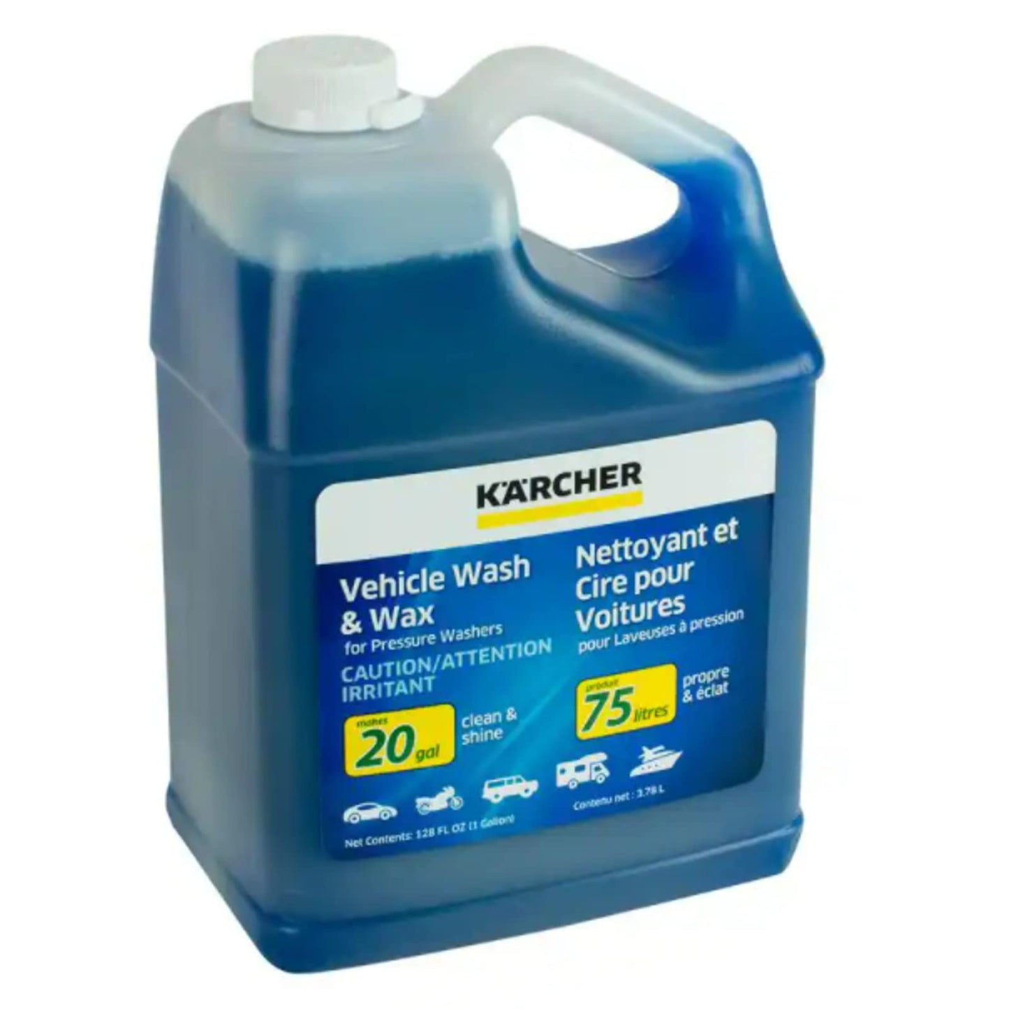 Kärcher 1 Gallon Pressure Washer Vehicle Detergent and Wax - Power Washer Soap for Cars, Bikes, Trucks, Boats and More