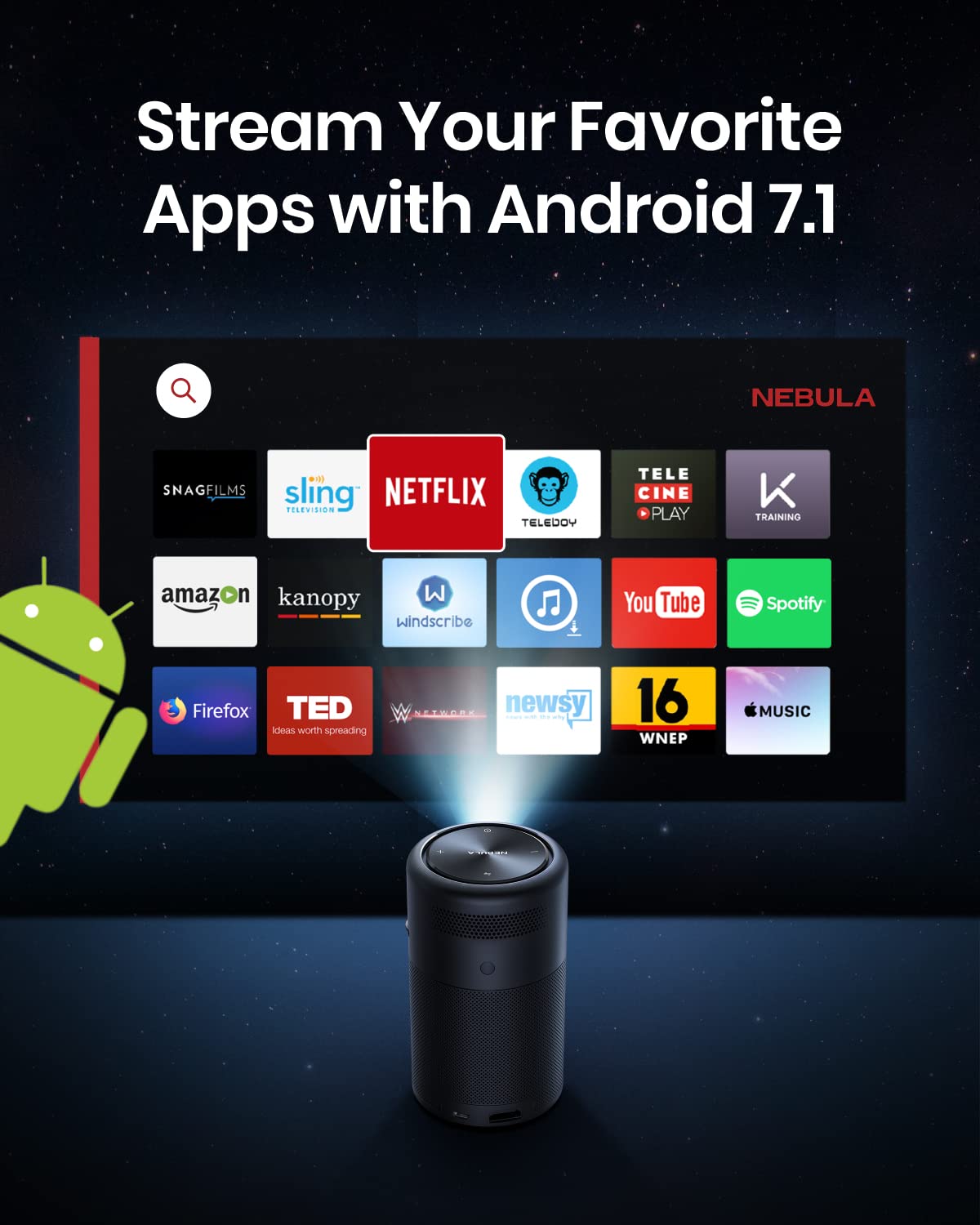 Anker NEBULA Capsule, Smart Wi-Fi Mini Projector, 100 ANSI Lumen Portable Projector, 360° Speaker, Movie Projector, 100 Inch Picture, 4Hr Video Playtime for Inside and Outside, Watch Anywhere